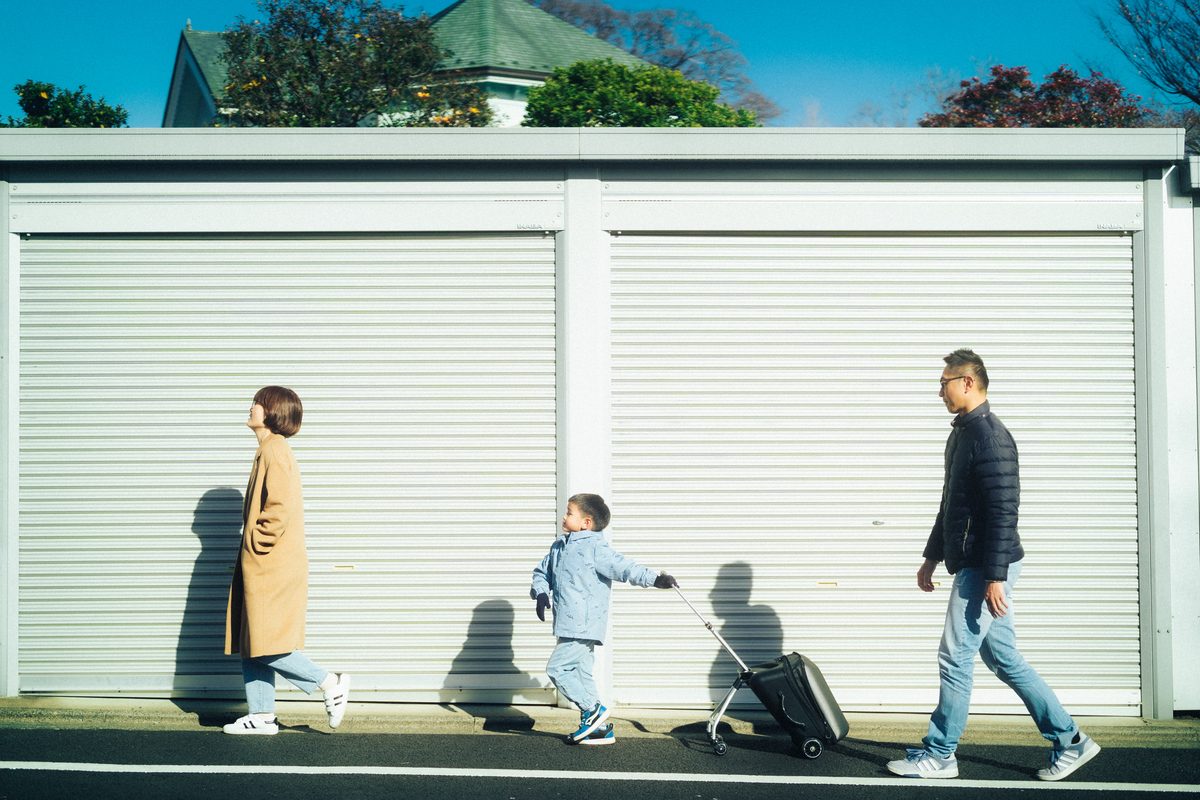 A family in a local neighbourhood in Tokyo
