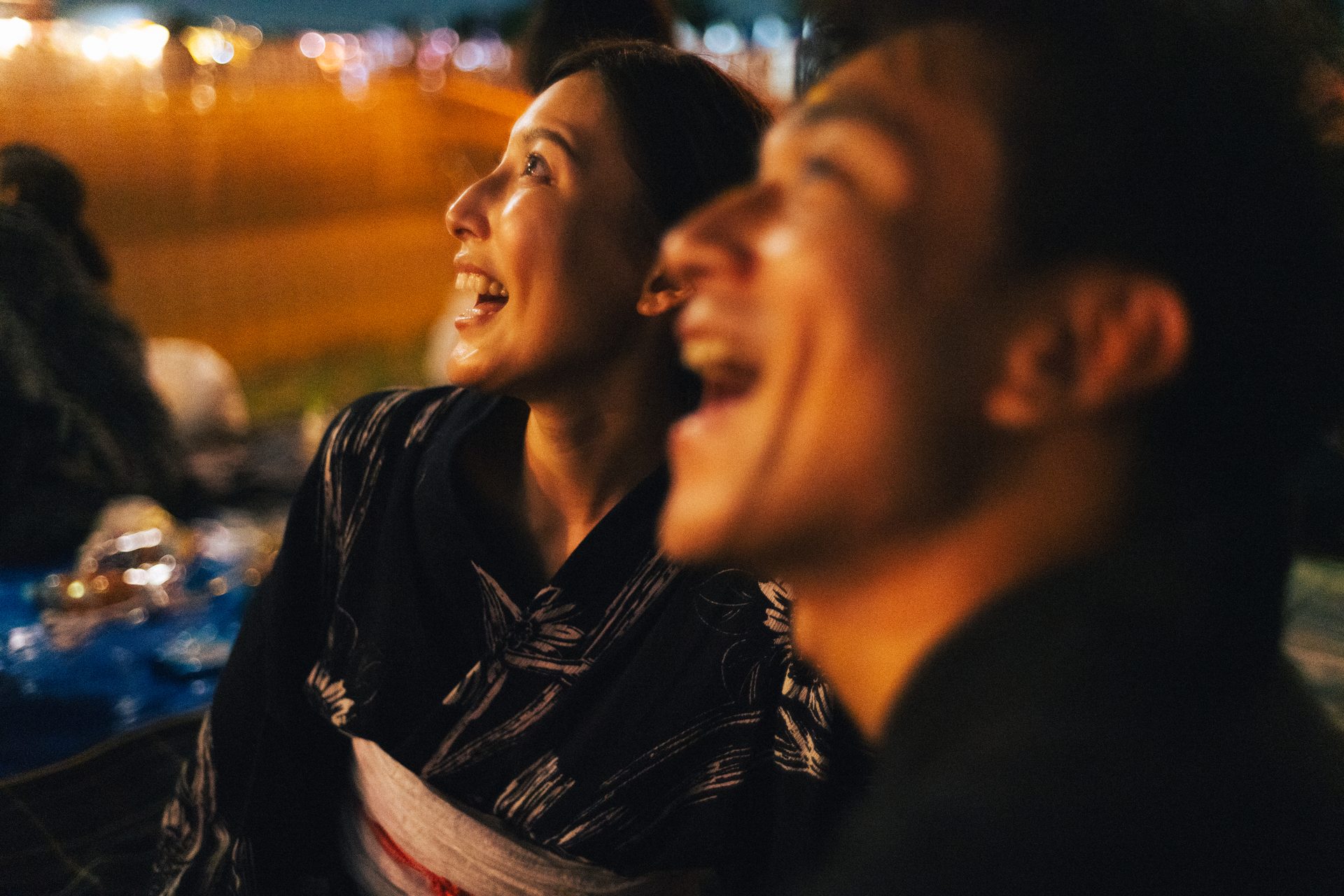 Laughing together on a summer night