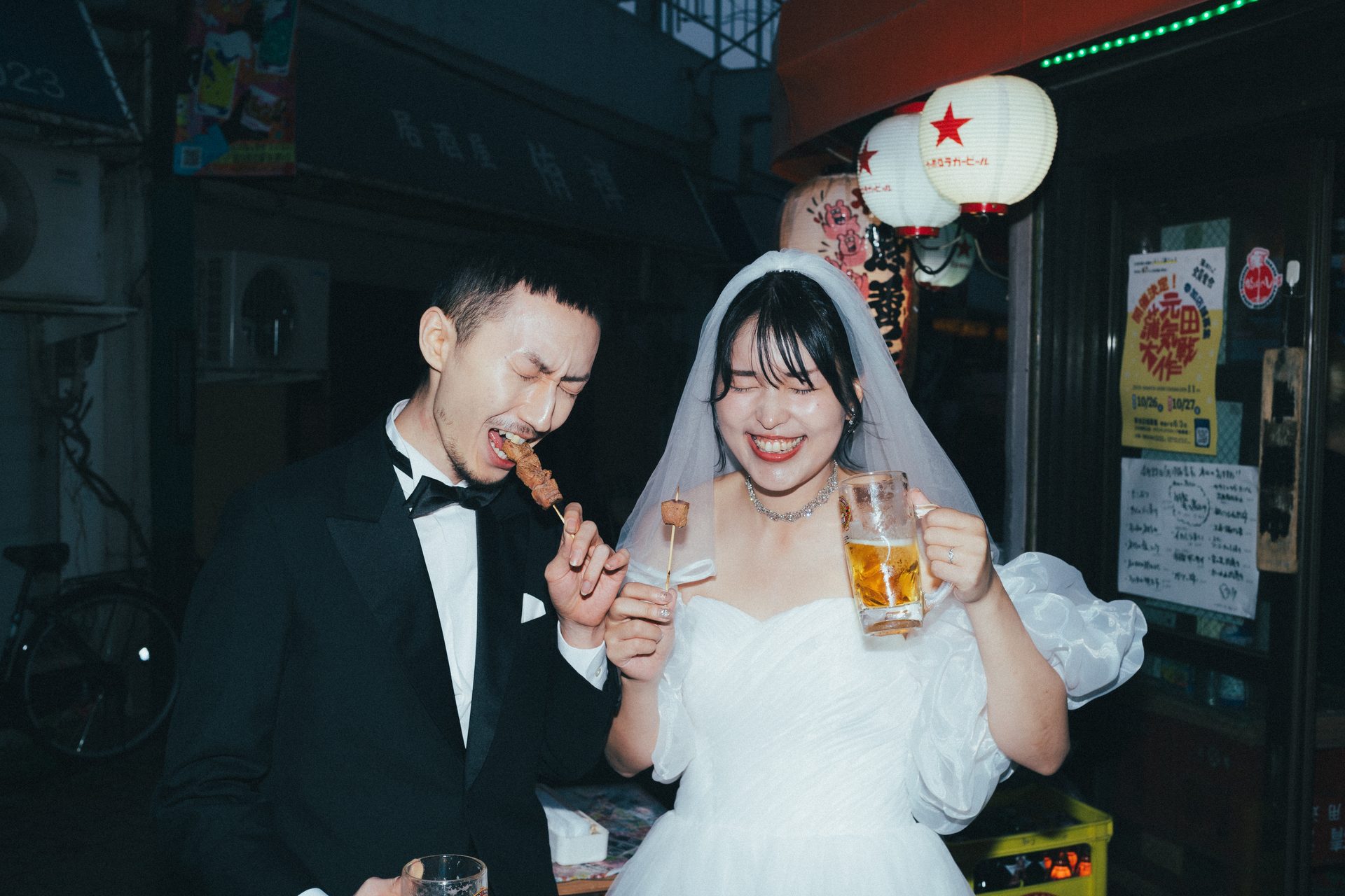 A toast at an izakaya, still in the dress