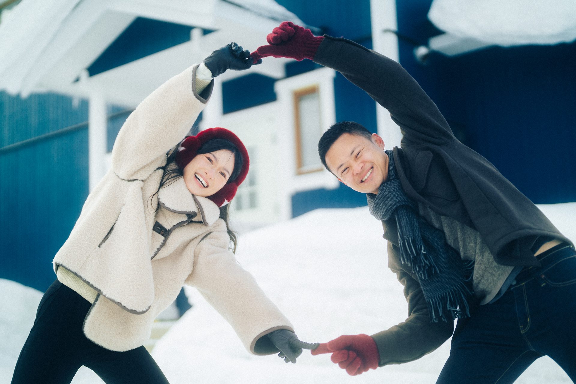 Throwing snow into the sky in Hokkaido